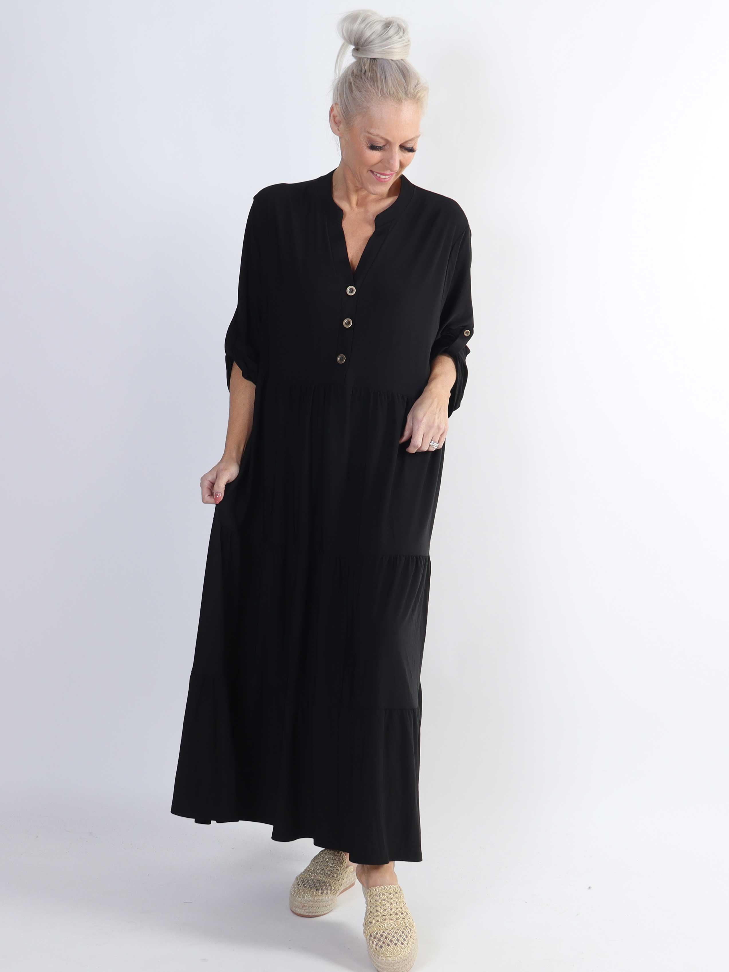 Milano Plain - Lång enfärgad plus size klänning med lager på lager look